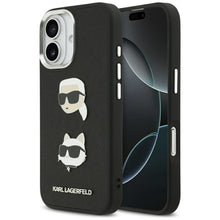 Заредете изображение във визуализатора на галерията – KARL LAGERFELD case for IPHONE 17 compatible with MagSafe KLHCP17SPSFDHPOK (FW Grained PU W/ K&amp;C Heads Pins &amp; Logo) black
