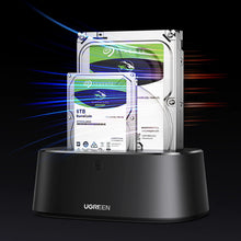 Заредете изображение във визуализатора на галерията – Ugreen CM198 50857 docking station with USB 3.0 for SATA 2.5" 3.5" SSD HHD drives, EU power supply - black
