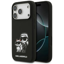 Заредете изображение във визуализатора на галерията – KARL LAGERFELD case for IPHONE 17 Pro compatible with MagSafe KLHMP17LSKCGRGOK (Silicone W/ K&amp;C Sketch &amp; Logo) black
