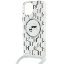 Заредете изображение във визуализатора на галерията – Karl Lagerfeld IML Crossbody Monogram Karl &amp; Choupette Head MagSafe Case for iPhone 15 / 14 / 13 - Transparent

