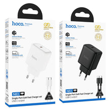 Заредете изображение във визуализатора на галерията – Phone GaN charger Hoco USB C PD AVS 40W max 60W with USB C to USB C cable N83 black
