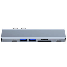 Заредете изображение във визуализатора на галерията – HUB Tech-Protect V5 7in1 2x USB-C - USB-A 3.0 / USB-A 2.0 / 2x USB-C / HDMI / micro SD / TF / SD card reader - gray

