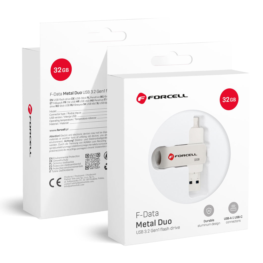 FORCELL F-DATA pendrive Metal Duo 32GB USB3.2 Gen 1 (USB A / Type C) silver