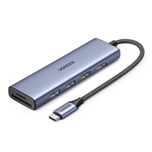 Заредете изображение във визуализатора на галерията – HUB Ugreen CM511 20956A 6in1 USB-C - HDMI / 3x USB-A 3.0 / SD/TF card reader - gray
