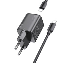 Заредете изображение във визуализатора на галерията – HOCO wall charger Type C + cable Type C to Type C QC PD 20W N40 black
