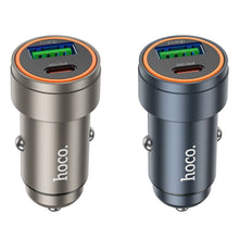 Заредете изображение във визуализатора на галерията – HOCO car charger USB A + Type C PD QC3.0 3A 30W Z57A metal gray
