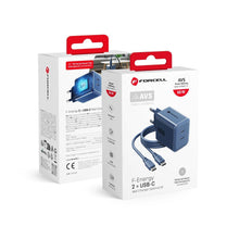 Заредете изображение във визуализатора на галерията – Phone charger Forcell F-Energy GaN III Crystal Color 2x USB C AVS SSFC3.0 60W + silicone cable USB C to USB C VT-60 dark blue
