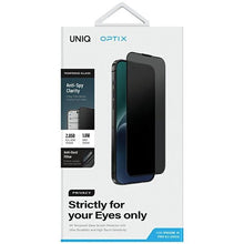 Заредете изображение във визуализатора на галерията – Uniq Optix Privacy tempered glass for iPhone 15 Pro with applicator
