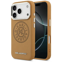 Заредете изображение във визуализатора на галерията – KARL LAGERFELD case for IPHONE 17 Pro Max compatible with MagSafe KLHMP17XPSKRPMW (PU W/ Point &amp; Metal Logo) brown
