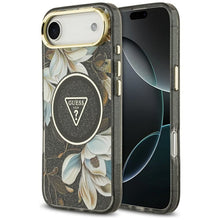 Заредете изображение във визуализатора на галерията – GUESS case for IPHONE 17 Air compatible with MagSafe GUHMP17MHFLPEDK (IML Metal Glitter Flowers Triangle) black

