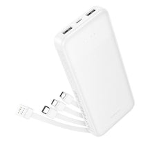 Заредете изображение във визуализатора на галерията – Powerbank Hoco 10000 mAh 2A with four built-in cables USB A + USB C+ Lightning + Micro USB J163 white

