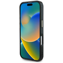 Заредете изображение във визуализатора на галерията – GUESS case for IPHONE 16 compatible with MagSafe GUHMP16SHG4PRTGK (IML Metal Glitter 4G Circle Triangle) black
