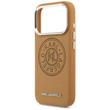 Заредете изображение във визуализатора на галерията – KARL LAGERFELD case for IPHONE 17 Pro compatible with MagSafe KLHMP17LPSKRPMW (PU W/ Point &amp; Metal Logo) brown
