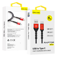 Заредете изображение във визуализатора на галерията – Blavec Cable Raptor braided - USB to Type C - 2A 3 metres (CRA-UC2BR30) black-red
