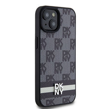 Заредете изображение във визуализатора на галерията – Original Case DKNY hardcase Leather Checkered Mono Pattern &amp; Printed Stripes DKHCP15MPCPTSSK for Iphone 15 Plus/14 Plus black
