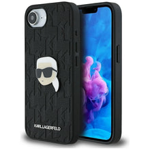 Заредете изображение във визуализатора на галерията – KARL LAGERFELD case for IPHONE 16e (SE 4 2025) KLHCPSE4PGKLKIPK (PU Monogram K. Head Pin) black
