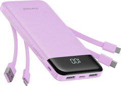 Powerbank 5V 3A 10000 mAh with built-in cables USB A / USB C / Lightning / Micro USB Charmast W1148 purple