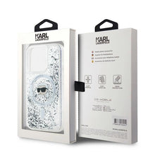 Заредете изображение във визуализатора на галерията – Karl Lagerfeld Liquid Glitter Karl Head MagSafe case for iPhone 15 Pro - transparent
