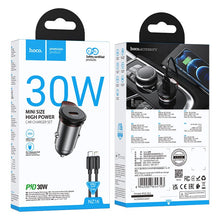 Заредете изображение във визуализатора на галерията – HOCO car charger Type C + cable Type C to Lightning PD QC 30W NZ16 metal gray
