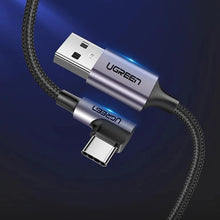 Заредете изображение във визуализатора на галерията – Ugreen US284 70255 USB-A (straight) / USB-C (angled) cable 3A 3m - gray
