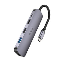Заредете изображение във визуализатора на галерията – Adapter HUB 5in1 (HDTV+USB 3.0+USB 2.0 x 2+PD) USB-C Hoco HB27 grey
