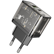 Заредете изображение във визуализатора на галерията – HOCO wall charger USB A + Type C PD QC3.0 3A 20W N34 transparent
