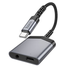 Заредете изображение във визуализатора на галерията – HOCO adapter AUX 2in1 Type C to Type C / Jack 3,5 mm 27W LS39 metal gray
