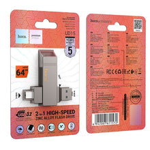 Заредете изображение във визуализатора на галерията – HOCO pendrive USB A + USB C UD15 64GB USB3.2
