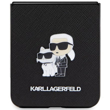 Заредете изображение във визуализатора на галерията – Karl Lagerfeld Saffiano Karl&amp;Choupette Pin case for Samsung Galaxy Z Flip 5 - black
