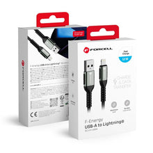 Заредете изображение във визуализатора на галерията – FORCELL F-ENERGY C257 cable USB A to Lightning 2,4A 12W Cafule 0,5 m black

