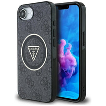 Заредете изображение във визуализатора на галерията – GUESS case for IPHONE 16e (SE 4 2025) compatible with MagSafe GUHMPSE4HG4PRTGK (IML Metal Glitter 4G Circle Triangle) black
