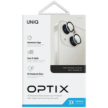 Заредете изображение във визуализатора на галерията – Uniq Optix Aluminum Camera Lens Protector for iPhone 14/14 Plus camera lens with applicator - silver

