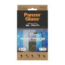 Заредете изображение във визуализатора на галерията – PanzerGlass Ultra-Wide Fit Antibacterial Tempered Glass with Blue Light Filter and Positioner for iPhone 14 Pro

