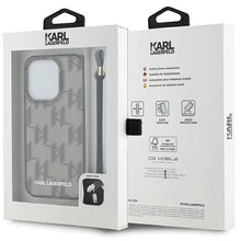 Заредете изображение във визуализатора на галерията – Karl Lagerfeld IML Mono KL Pattern &amp; Cord case for iPhone 15 Pro Max - black
