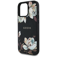 Заредете изображение във визуализатора на галерията – GUESS case for IPHONE 16 Pro Max compatible with MagSafe GUHMP16XPGNMPLMK (PU Grained Flowers Classic Logo) black
