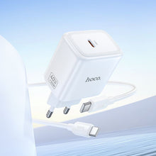 Заредете изображение във визуализатора на галерията – Phone GaN charger Hoco USB C PD AVS 40W max 60W with USB C to USB C cable N83 white
