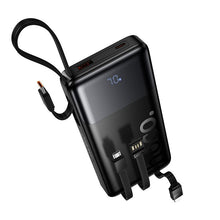 Заредете изображение във визуализатора на галерията – Powerbank 10000 mAh QC PD 2A 22,5W with built-in cables USB A + USB C + Lightning + Micro USB Hoco J156 black
