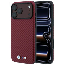 Заредете изображение във визуализатора на галерията – BMW case for IPHONE 18 Pro Max/17 Pro Max compatible with MagSafe (Carbon Metal Logo) burgundy 
