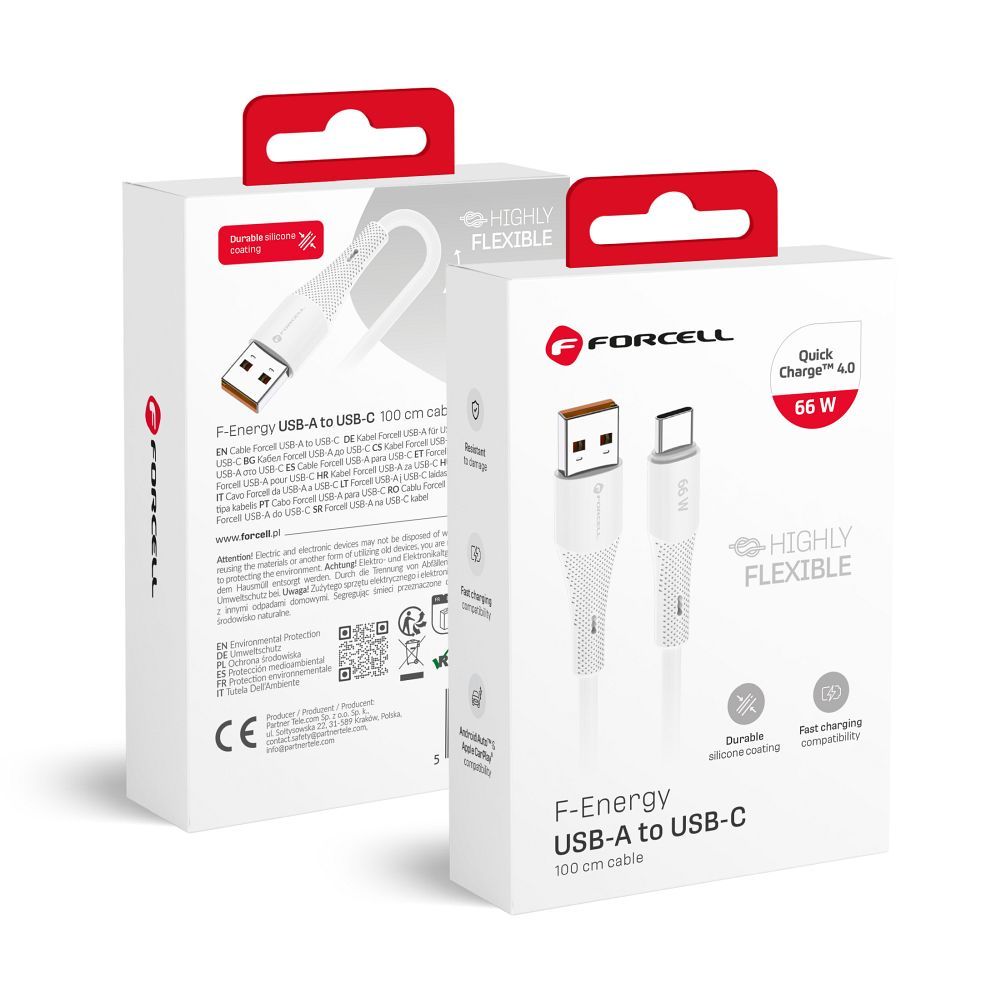 FORCELL F-ENERGY C342 cable USB A to Type C QC4.0 3A 66W Silicone 1 m white