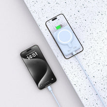 Заредете изображение във визуализатора на галерията – Tech-Protect LifeMag PB10 Powerbank with MagSafe 5000mAh 15W USB-C port - blue + USB-C cable
