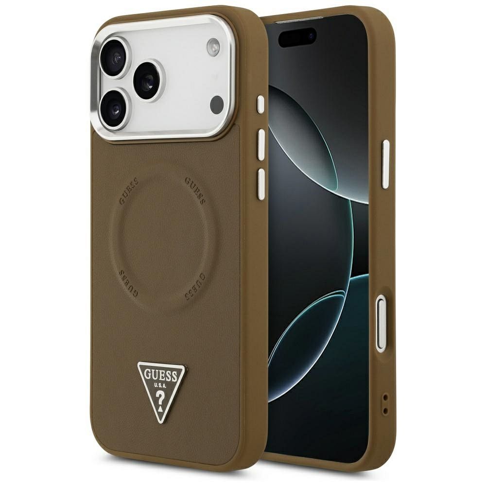 GUESS case for IPHONE 17 Pro Max compatible with MagSafe GUHMP17XPSDTSCMW (PU W/ Triangle Logo) brown