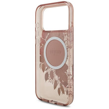 Заредете изображение във визуализатора на галерията – GUESS case for IPHONE 17 Pro Max compatible with MagSafe GUHMP17XHFWBRCESP (IML Flowers with Pearl Strap) pink
