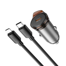 Заредете изображение във визуализатора на галерията – HOCO car charger Type C + cable Type C to Lightning PD QC 30W NZ16 metal gray
