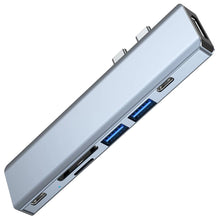 Заредете изображение във визуализатора на галерията – HUB Tech-Protect V5 7in1 2x USB-C - USB-A 3.0 / USB-A 2.0 / 2x USB-C / HDMI / micro SD / TF / SD card reader - gray
