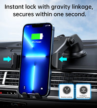 Заредете изображение във визуализатора на галерията – Choetech T203-F gravity car holder with 15W inductive charger for cockpit - black
