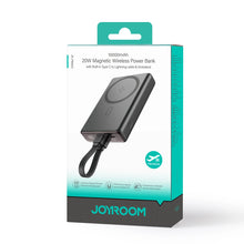 Заредете изображение във визуализатора на галерията – Powerbank Joyroom JR-PBM01 magnetic 10000mAh 20W with stand + Lightning cable - USB-C - black

