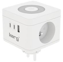 Заредете изображение във визуализатора на галерията – KERG Smart 2-socket power cube + USB-A + USB-C charger + LED lamp 16A/250V~ white
