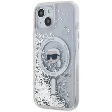 Заредете изображение във визуализатора на галерията – Karl Lagerfeld Liquid Glitter Karl Head MagSafe case for iPhone 15 / 14 / 13 - transparent
