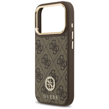 Заредете изображение във визуализатора на галерията – GUESS case for IPHONE 17 Pro compatible with MagSafe GUHMP17LP4GRMDEW (PU W/ 4G Strass Logo) brown
