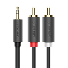 Заредете изображение във визуализатора на галерията – Ugreen AV102 10510 cable 3.5 mm mini jack (male) / 2RCA (male) 2m - gray

